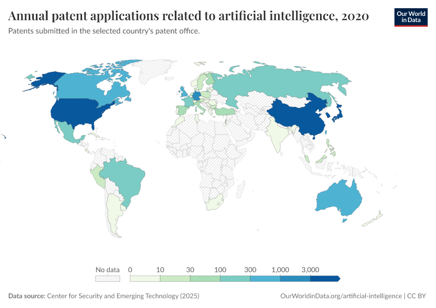 A thumbnail of the "Annual patent applications related to artificial intelligence" chart