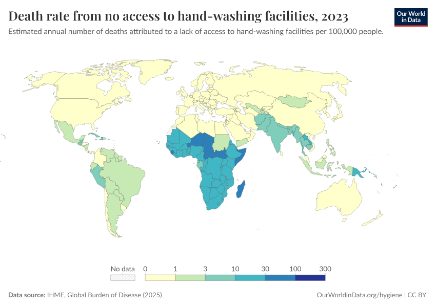 A thumbnail of the "Death rate from no access to hand-washing facilities" chart